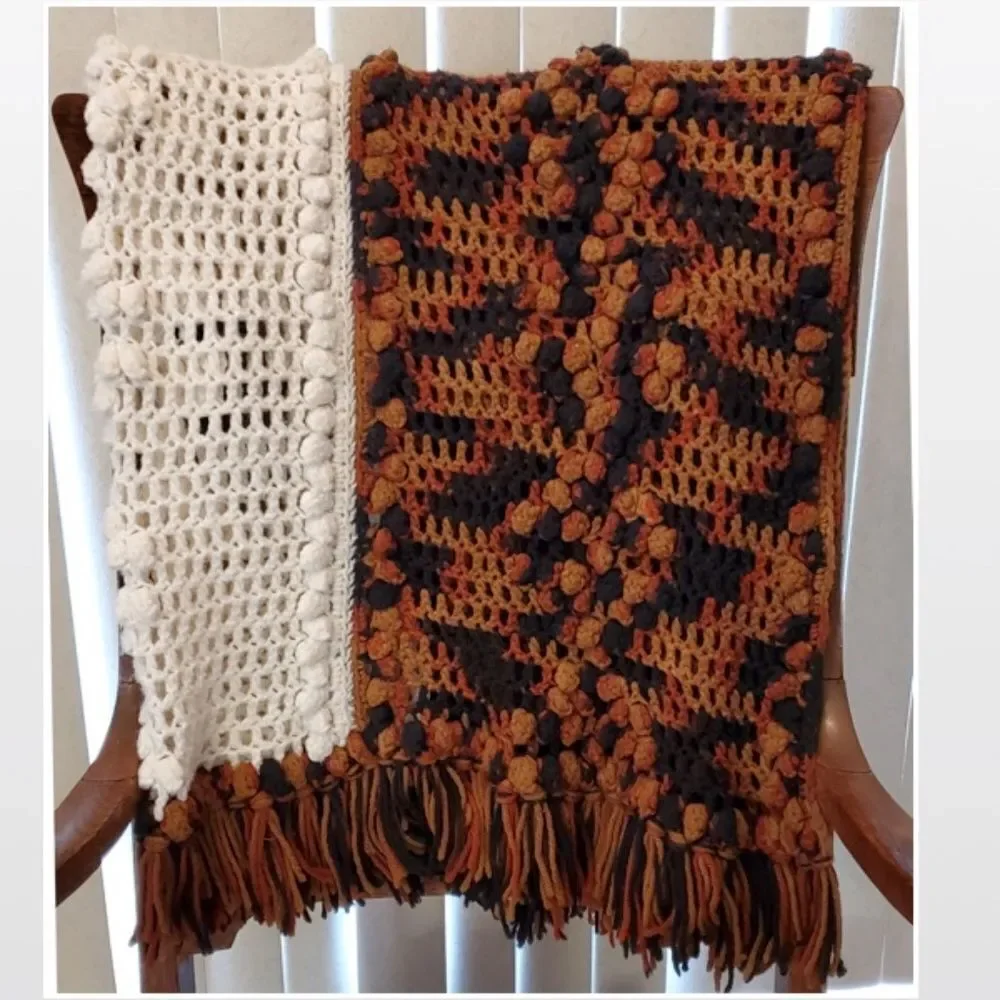Vintage Hand Crochet Striped Blanket Home